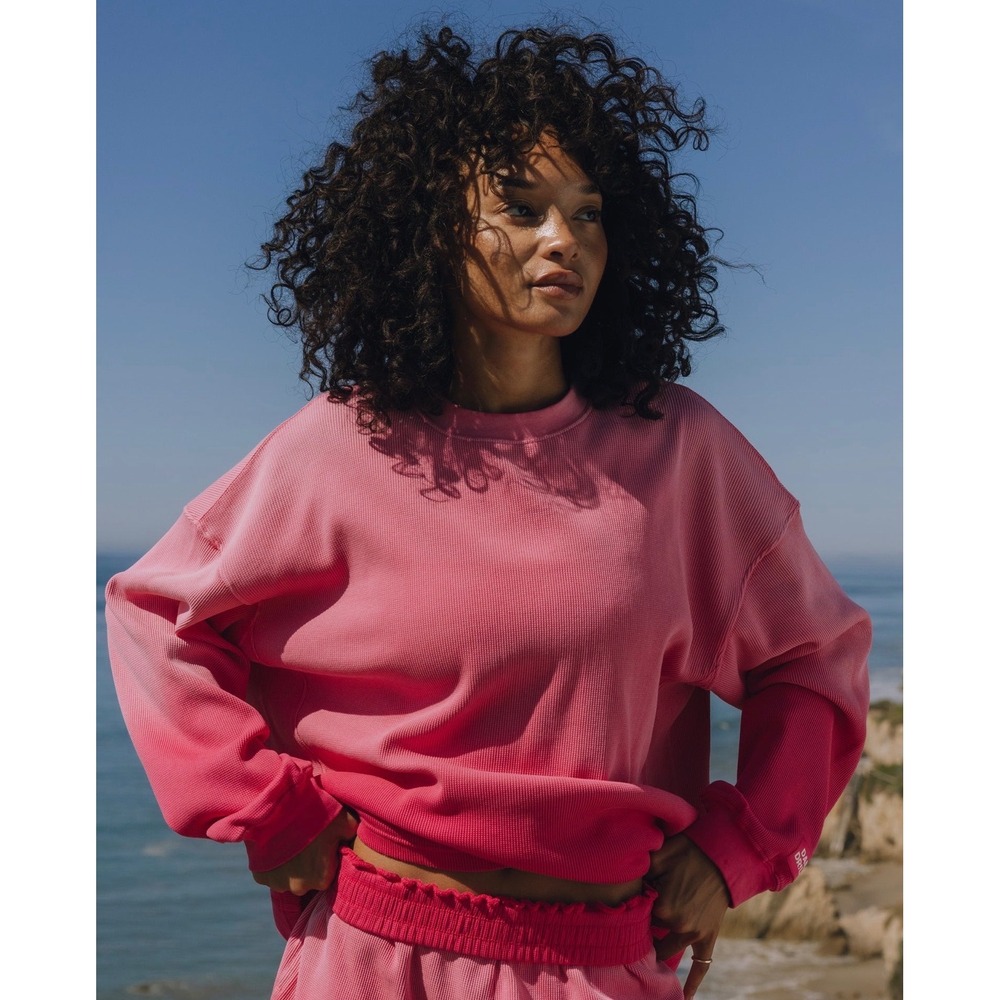 Daily Drills Oversized Thermal XS/S Pink Reversible Waffle Sunfaded Hot Shot